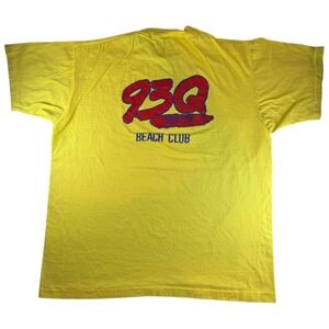 Vintage 93Q Beach Club Radio Station Shirt Mens XL Yellow 100% Cotton USA Made
